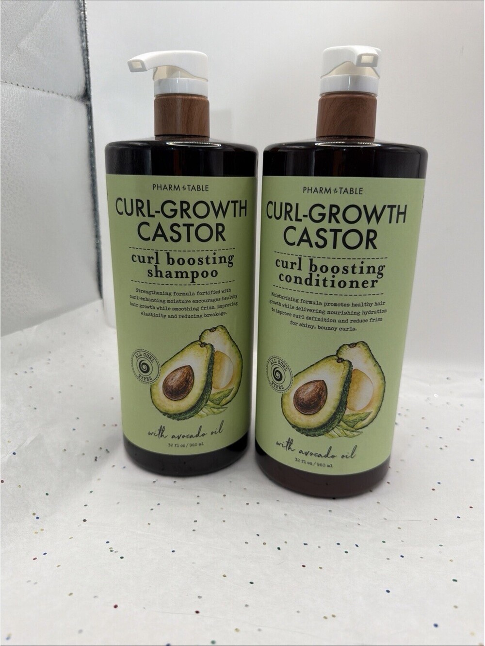 PHARM TO TABLE Curl Growth Castor Shampoo & Conditioner 32oz Avocado Oil Duo
